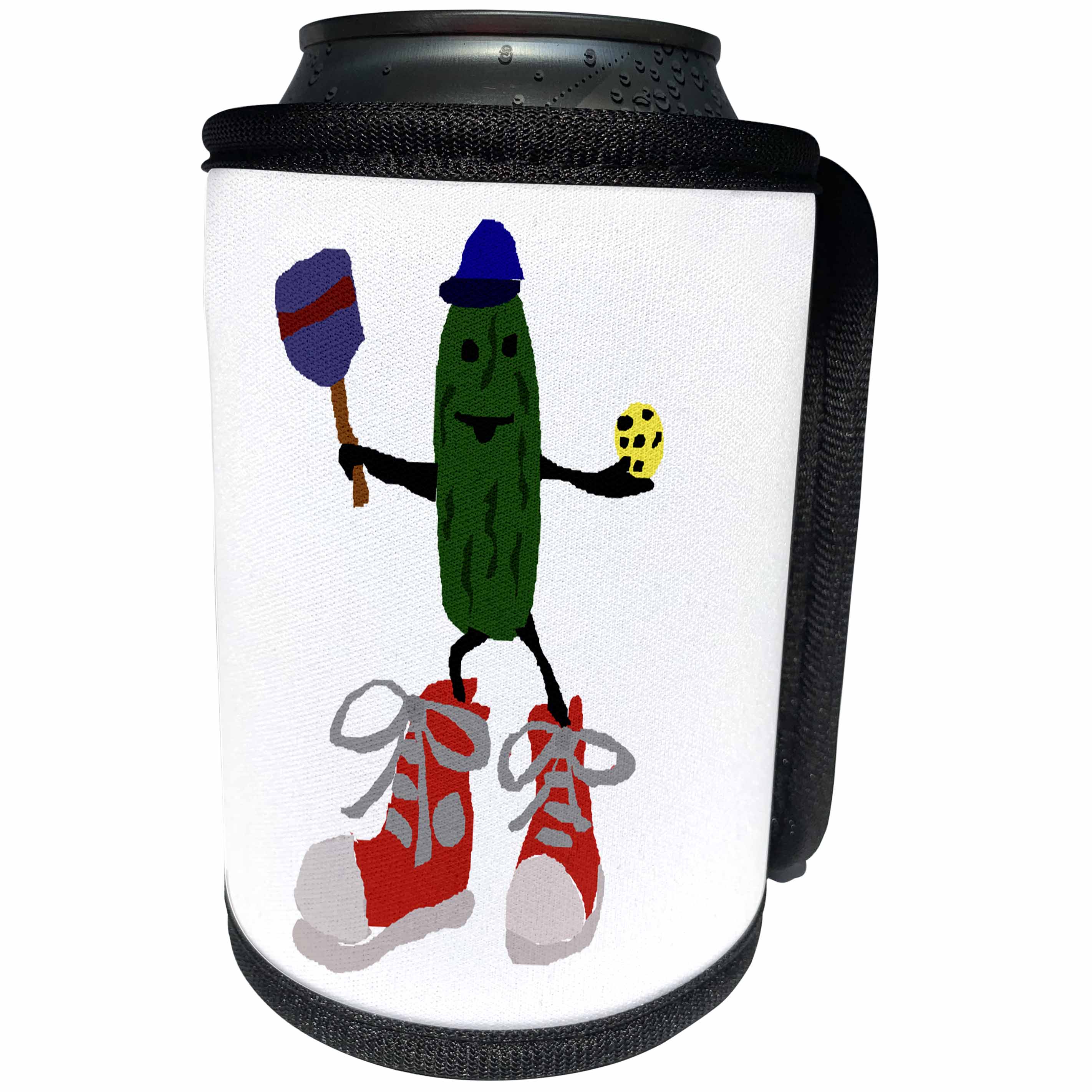3dRose All Smiles Art Sports and Hobbies - Funny Pickleball Pickle in Red Sneakers - Can Cooler Bottle Wrap (cc_234509)