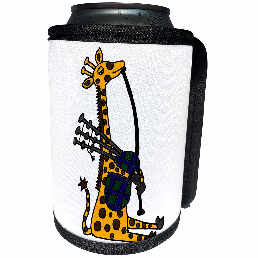 3dRose All Smiles Art Music - Funny Giraffe Playing the Bagpipes Original Art - Can Cooler Bottle Wrap (cc_234510)