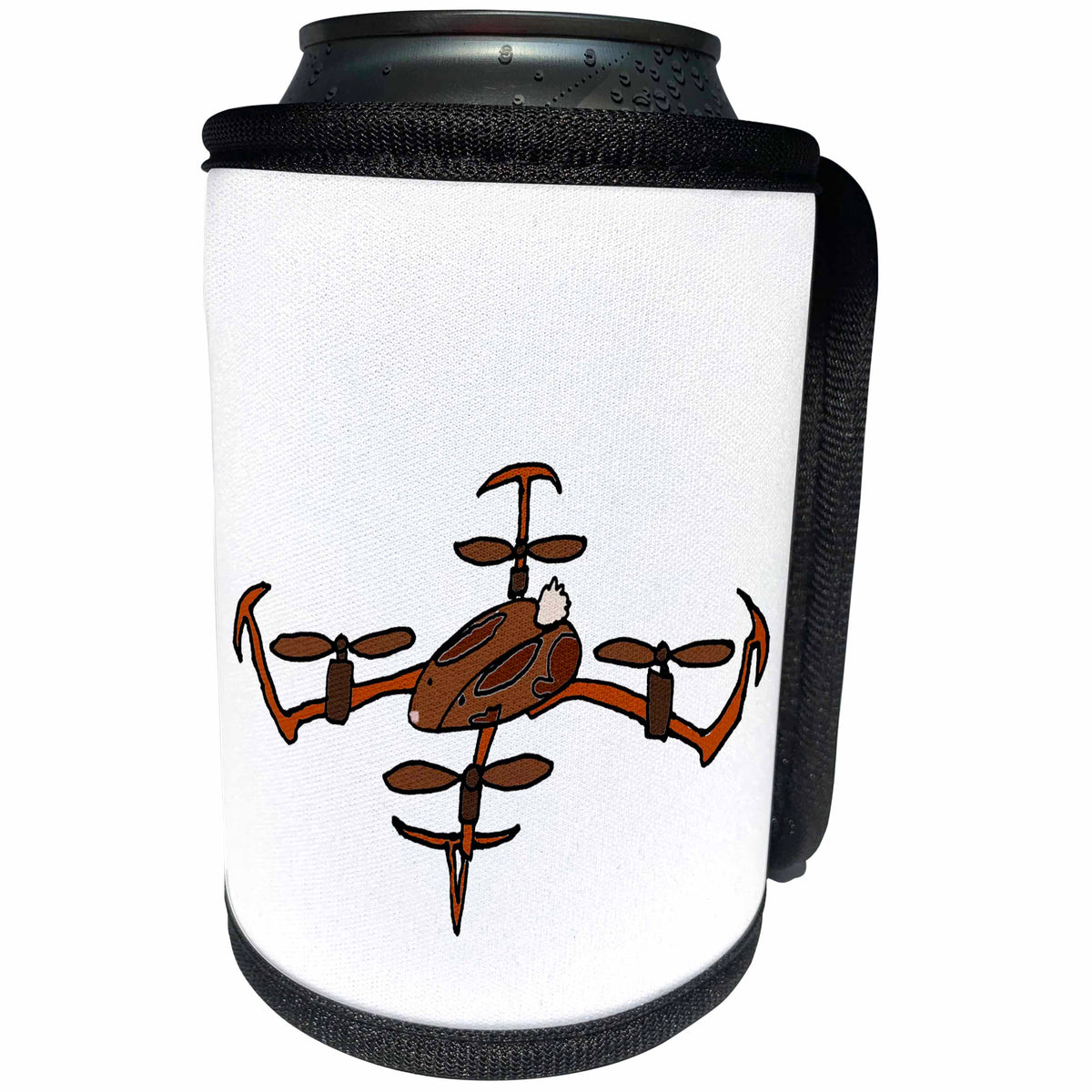 3dRose All Smiles Art Sports and Hobbies - Funny Brown Bunny Rabbit Flying Drone - Can Cooler Bottle Wrap (cc_234512)