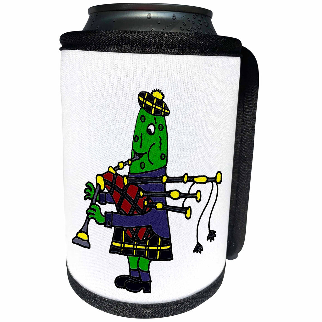 3dRose All Smiles Art Music - Funny Pickle Playing Bagpipes and Dressed in Kilt and Cap - Can Cooler Bottle Wrap (cc_234515)