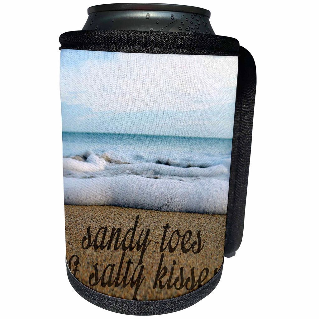 3dRose Tory Anne Collections Quotes - SANDY TOES AND SALTY KISSES OCEAN BACKGROUND - Can Cooler Bottle Wrap (cc_234525)