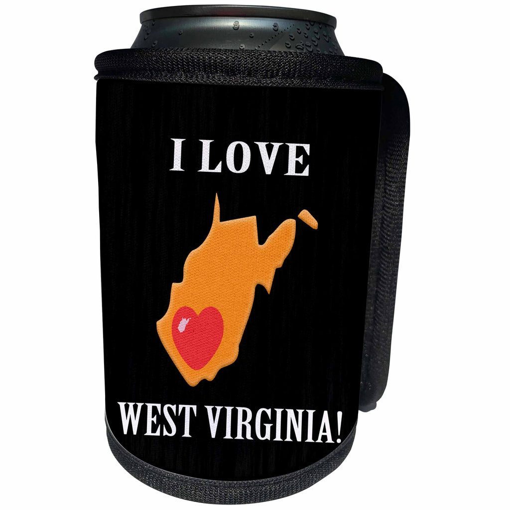 3dRose Beverly Turner I Love - I Love West Virginia with a Heart on the State, Orange, Black, and Red - Can Cooler Bottle Wrap (cc_234531)
