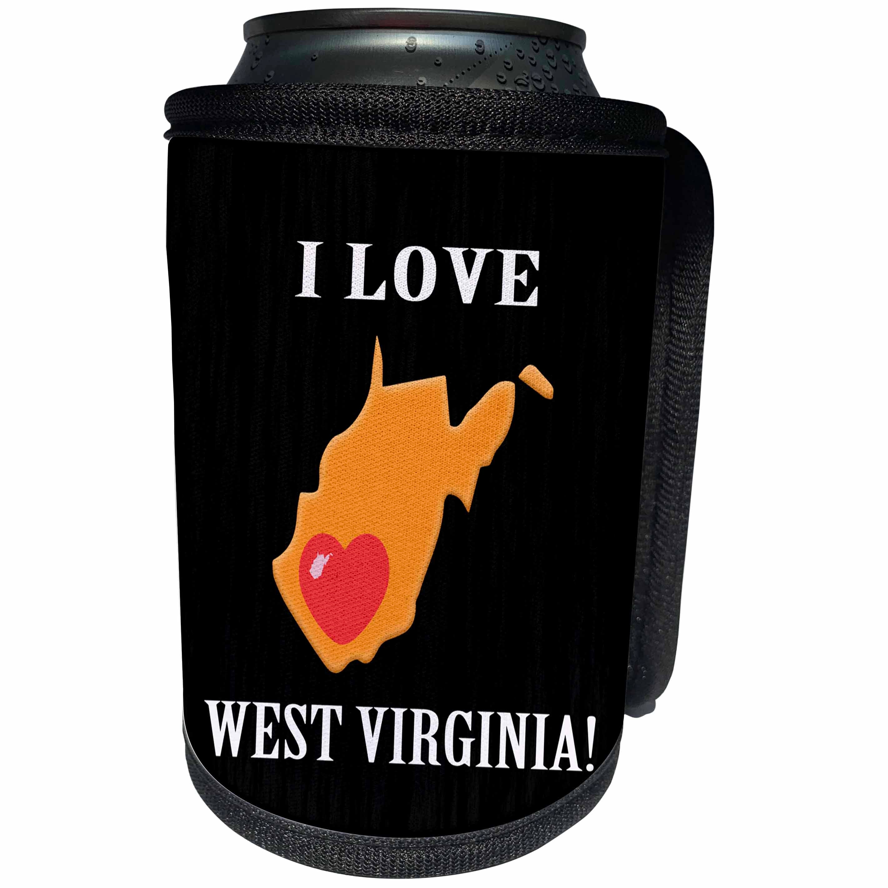 3dRose Beverly Turner I Love - I Love West Virginia with a Heart on the State, Orange, Black, and Red - Can Cooler Bottle Wrap (cc_234531)