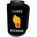 3dRose Beverly Turner I Love - I Love Wisconsin with a Heart on the State, Yellow, Black and Red - Can Cooler Bottle Wrap (cc_234536)