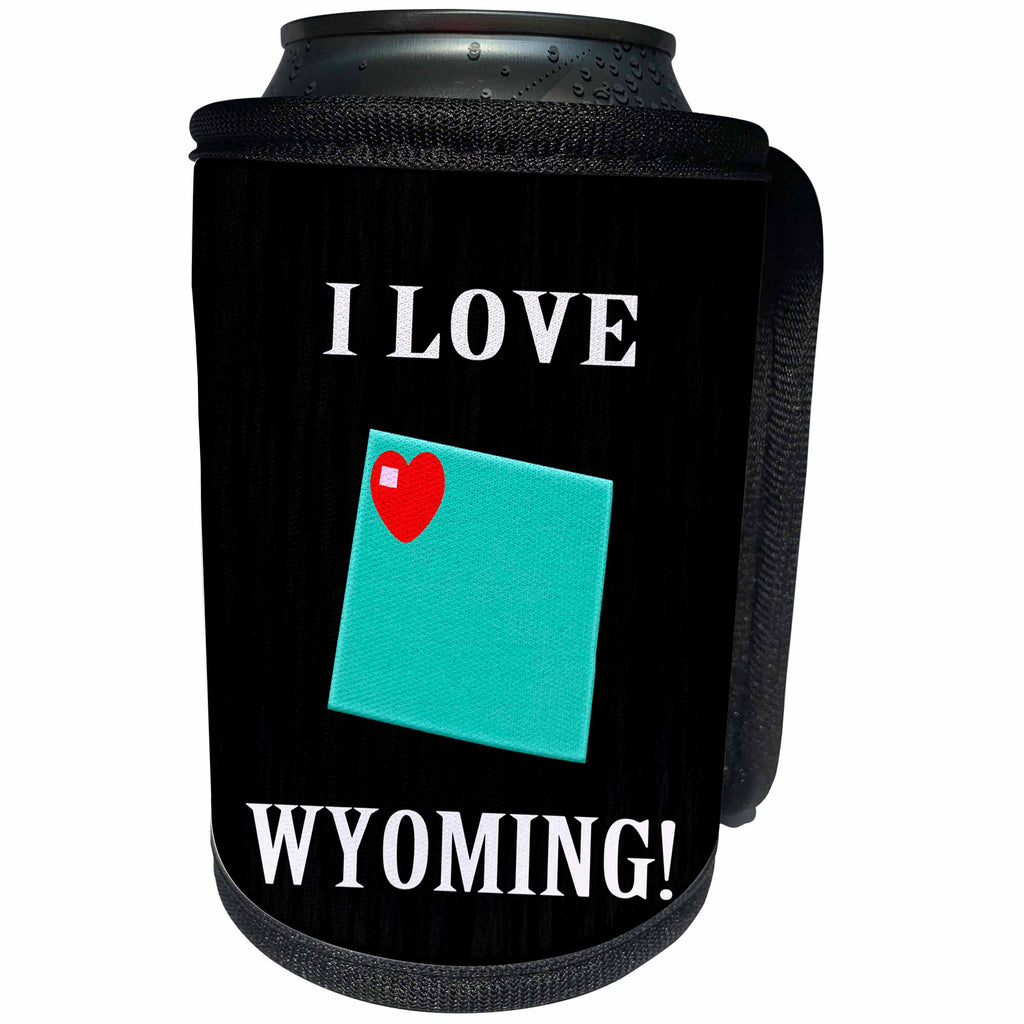 3dRose Beverly Turner I Love - I Love Wyoming with a Heart on the State, Green, Black, and Red - Can Cooler Bottle Wrap (cc_234537)