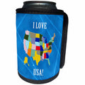 3dRose Beverly Turner I Love - I love USA, Colorful United States Map on Blue - Can Cooler Bottle Wrap (cc_234540)