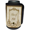 3dRose Beverly Turner Graduation Design - Beautiful Elegant Gold Frame with Brown Cap and Tassel, Class of 2016 - Can Cooler Bottle Wrap (cc_234566)