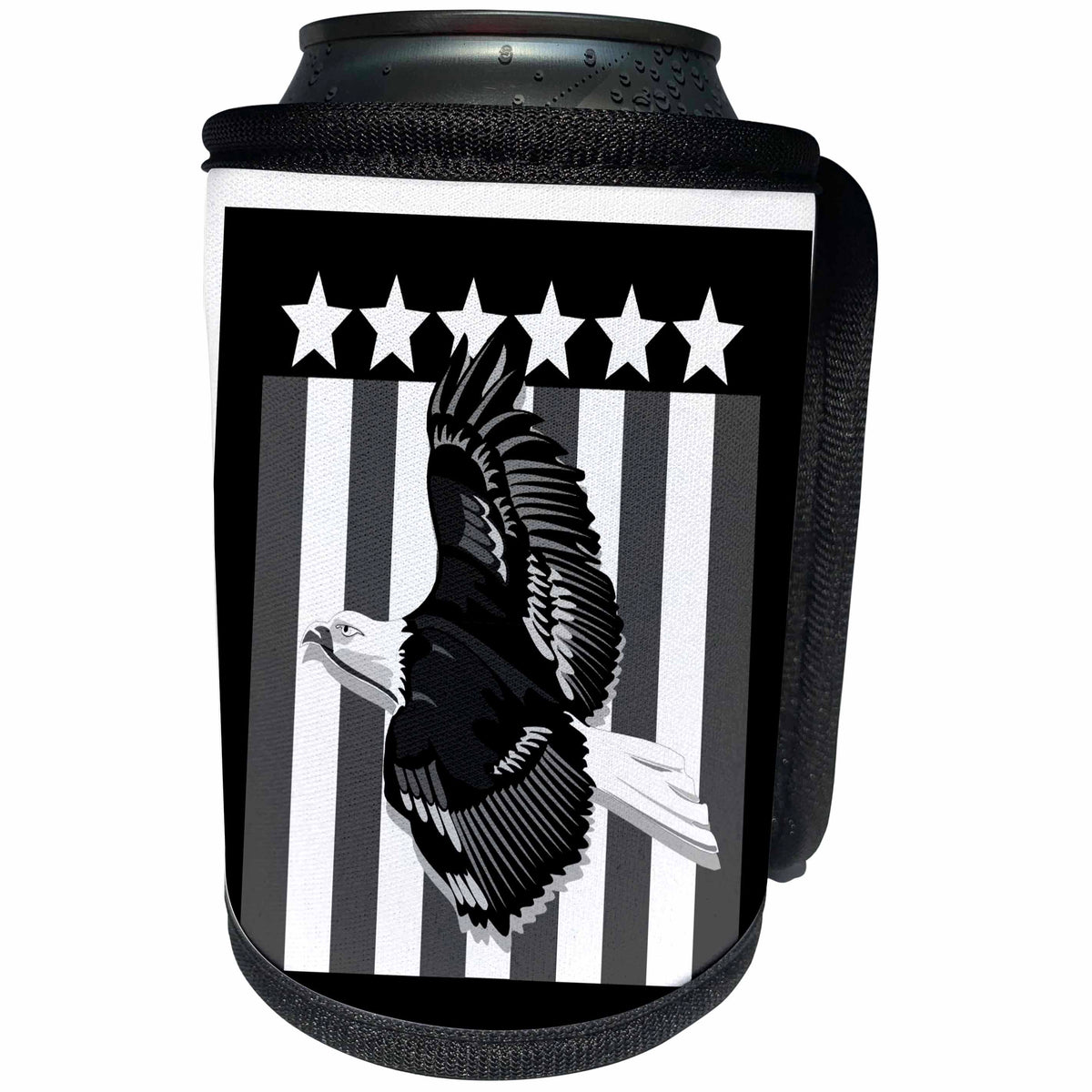 3dRose TNMGraphics Military and Patriotic - Patriotic Eagle in Black and White - Can Cooler Bottle Wrap (cc_23458)