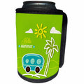 3dRose Anne Marie Baugh - Summer - Cute Summer Design With An Aqua Camper and Palm Tree On Green - Can Cooler Bottle Wrap (cc_235727)