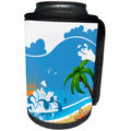 3dRose Anne Marie Baugh - Tropical - A Palm Tree Against A Blue Sky With A Sun and Star Fish Design - Can Cooler Bottle Wrap (cc_235732)
