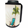 3dRose Anne Marie Baugh - Tropical - One Palm Tree With A Beach Lounge Chair and Flip Flops Design - Can Cooler Bottle Wrap (cc_235736)