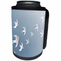 3dRose Anne Marie Baugh - Birds - Cute White Birds Against A Blue Striped Background - Can Cooler Bottle Wrap (cc_235740)