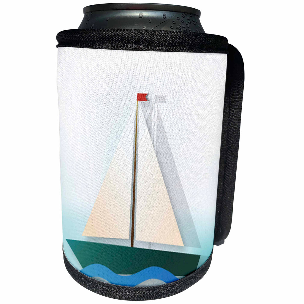 3dRose Anne Marie Baugh - Sailing - Cute Green, White, and Red Sail Boat On The Ocean Simple Design - Can Cooler Bottle Wrap (cc_235744)