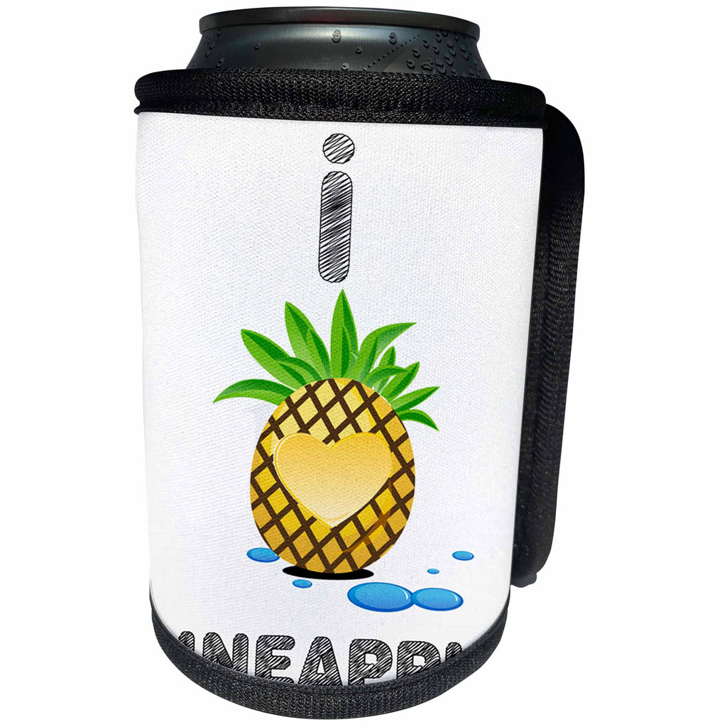 3dRose Anne Marie Baugh - Food - I Love Pineapple Design - Can Cooler Bottle Wrap (cc_235746)
