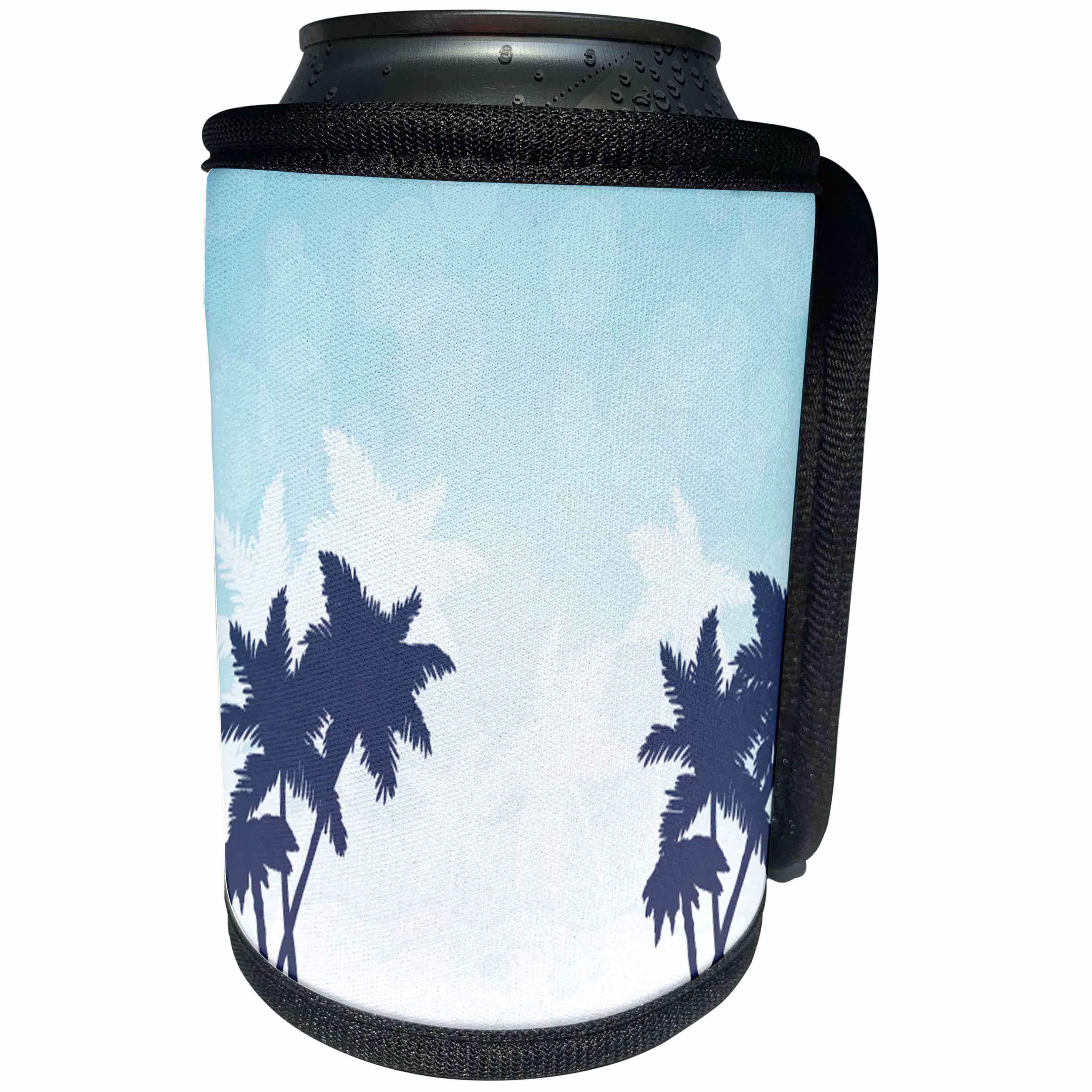 3dRose Anne Marie Baugh - Beach Scenes - Two Blue Palm Tree Silhouettes Against A Soft Blue Bokeh Sky - Can Cooler Bottle Wrap (cc_235750)