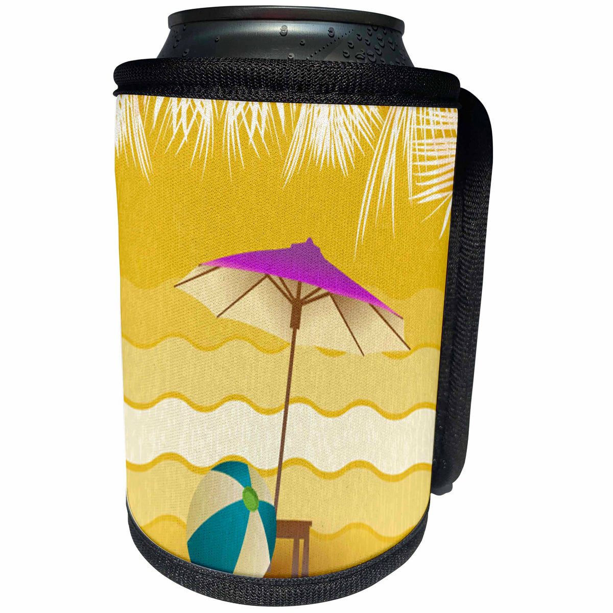 3dRose Anne Marie Baugh - Beach Scenes - Purple Umbrella Beach Scene - Can Cooler Bottle Wrap (cc_235752)