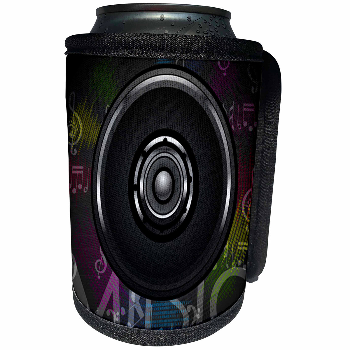 3dRose Anne Marie Baugh - Music - Music Background With Musical Notes and A Speaker Illustration - Can Cooler Bottle Wrap (cc_235756)