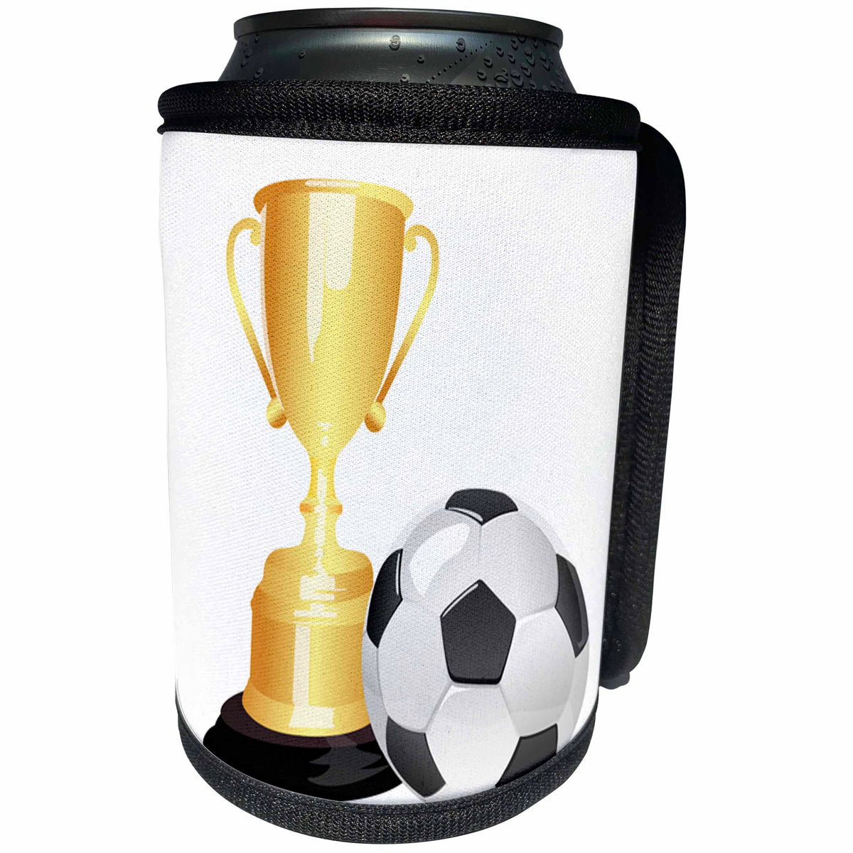 3dRose Anne Marie Baugh - Soccer - A Soccer Ball and Soccer Trophy Illustration - Can Cooler Bottle Wrap (cc_235766)