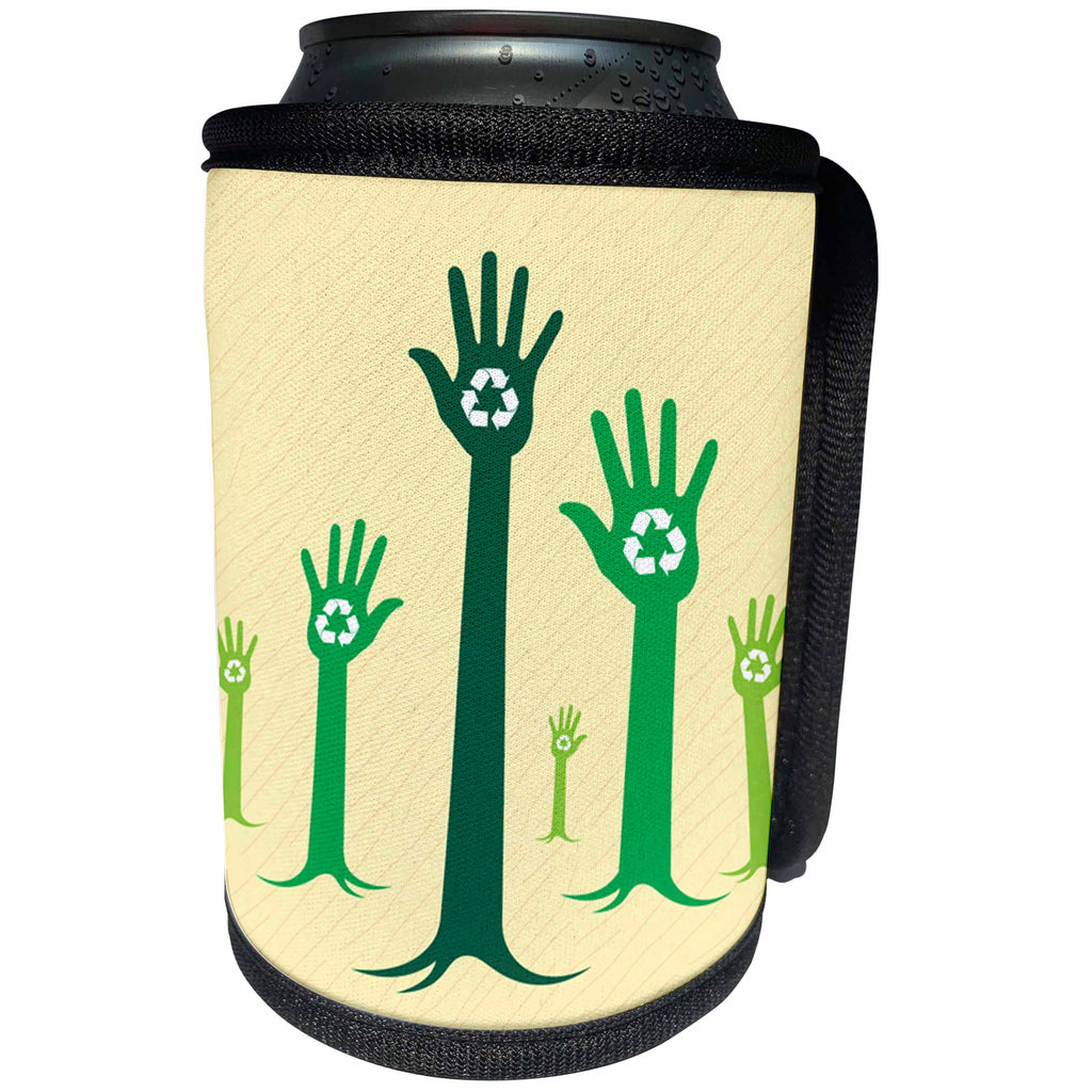3dRose Anne Marie Baugh - Recycle - Hands With The Recycle Sign On Them - Can Cooler Bottle Wrap (cc_235768)