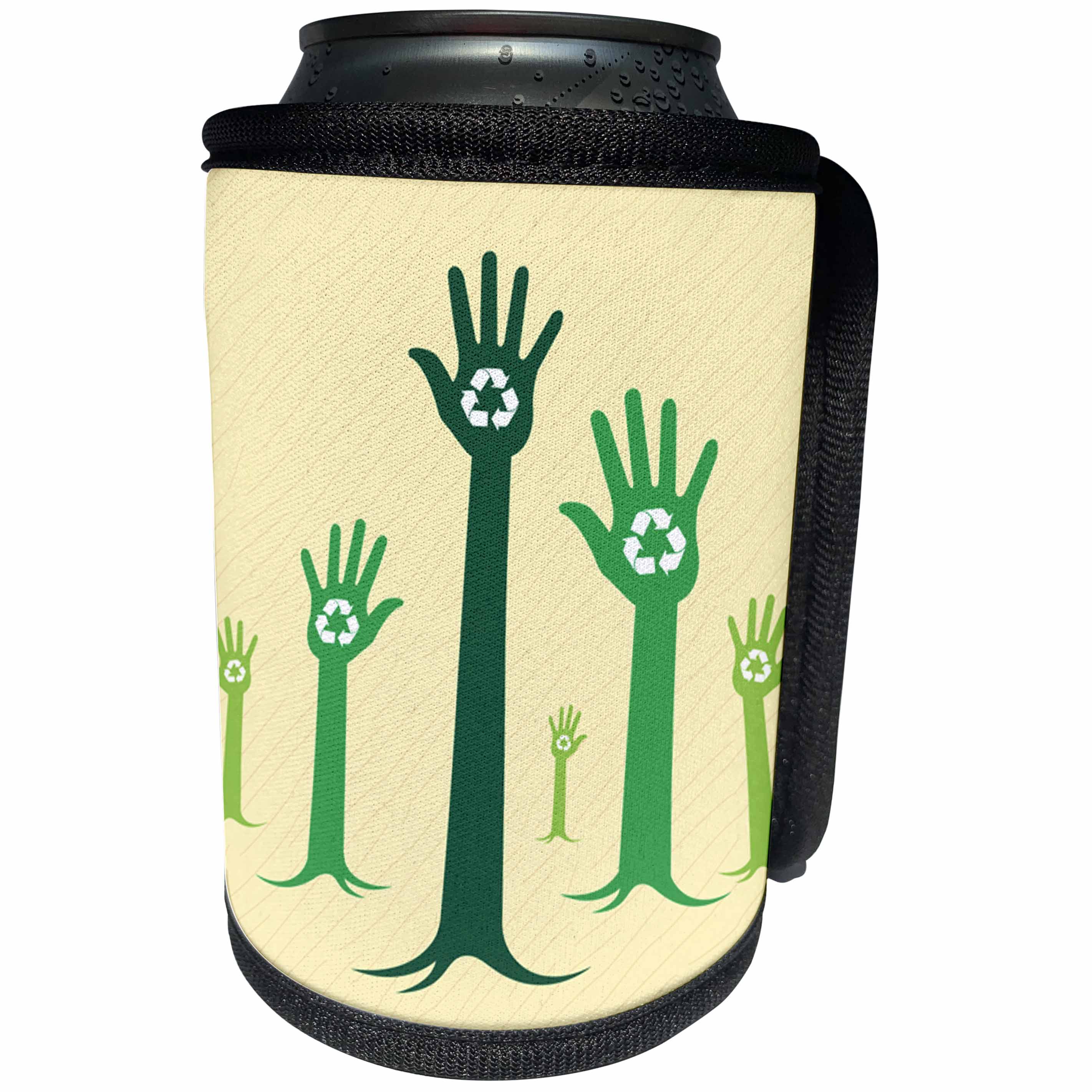 3dRose Anne Marie Baugh - Recycle - Hands With The Recycle Sign On Them - Can Cooler Bottle Wrap (cc_235768)