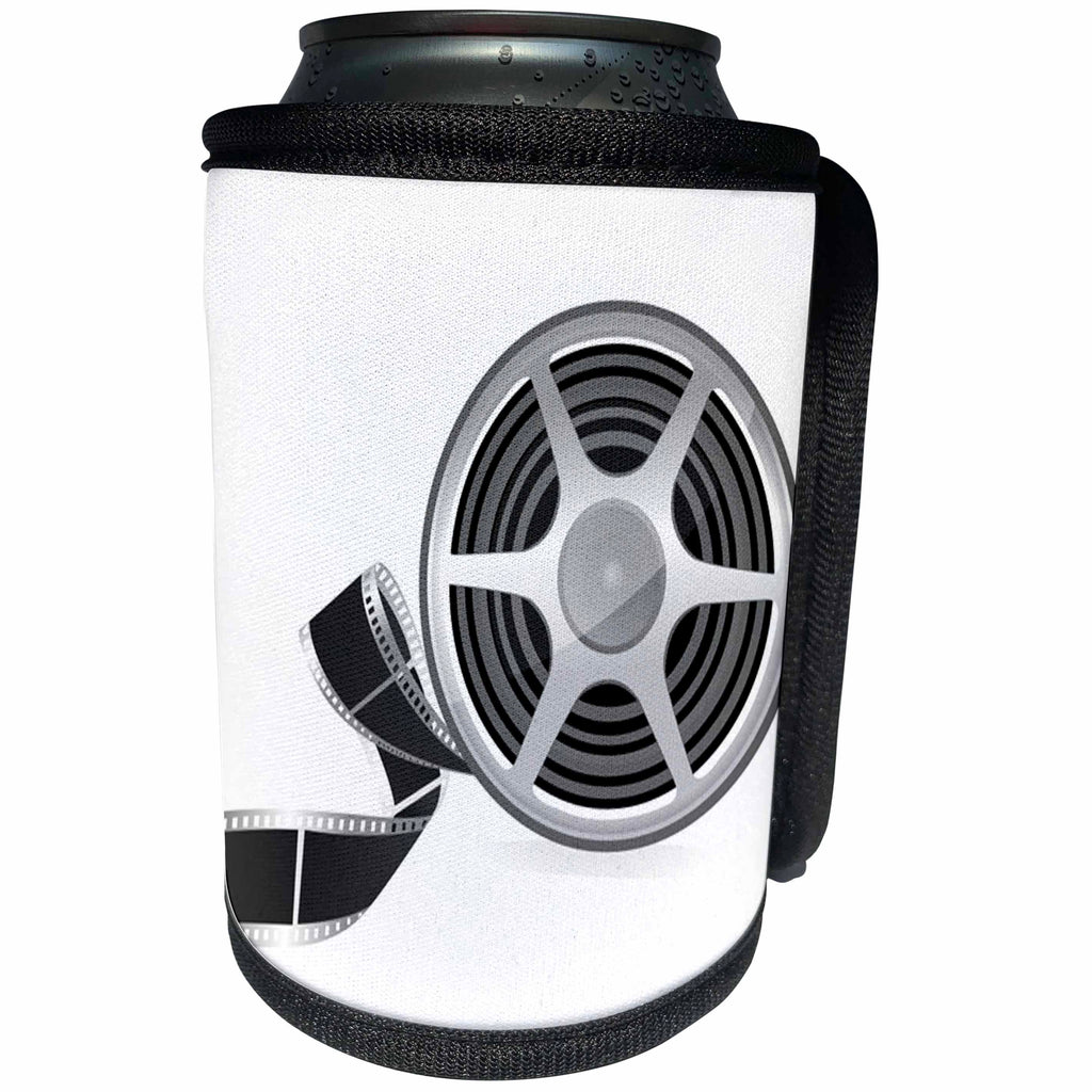 3dRose Anne Marie Baugh - Movies - A Movie Reel With A Strip Of Movie Film Illustration - Can Cooler Bottle Wrap (cc_235769)