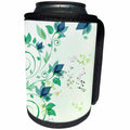 3dRose Anne Marie Baugh - Flowers - Pretty Teal Blue and Green Flowers and Swirls On A Splatter Background - Can Cooler Bottle Wrap (cc_235785)