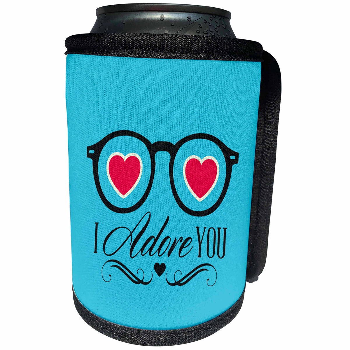 3dRose Anne Marie Baugh - Hearts - Eye Glasses With Hearts With I Adore You - Can Cooler Bottle Wrap (cc_235789)