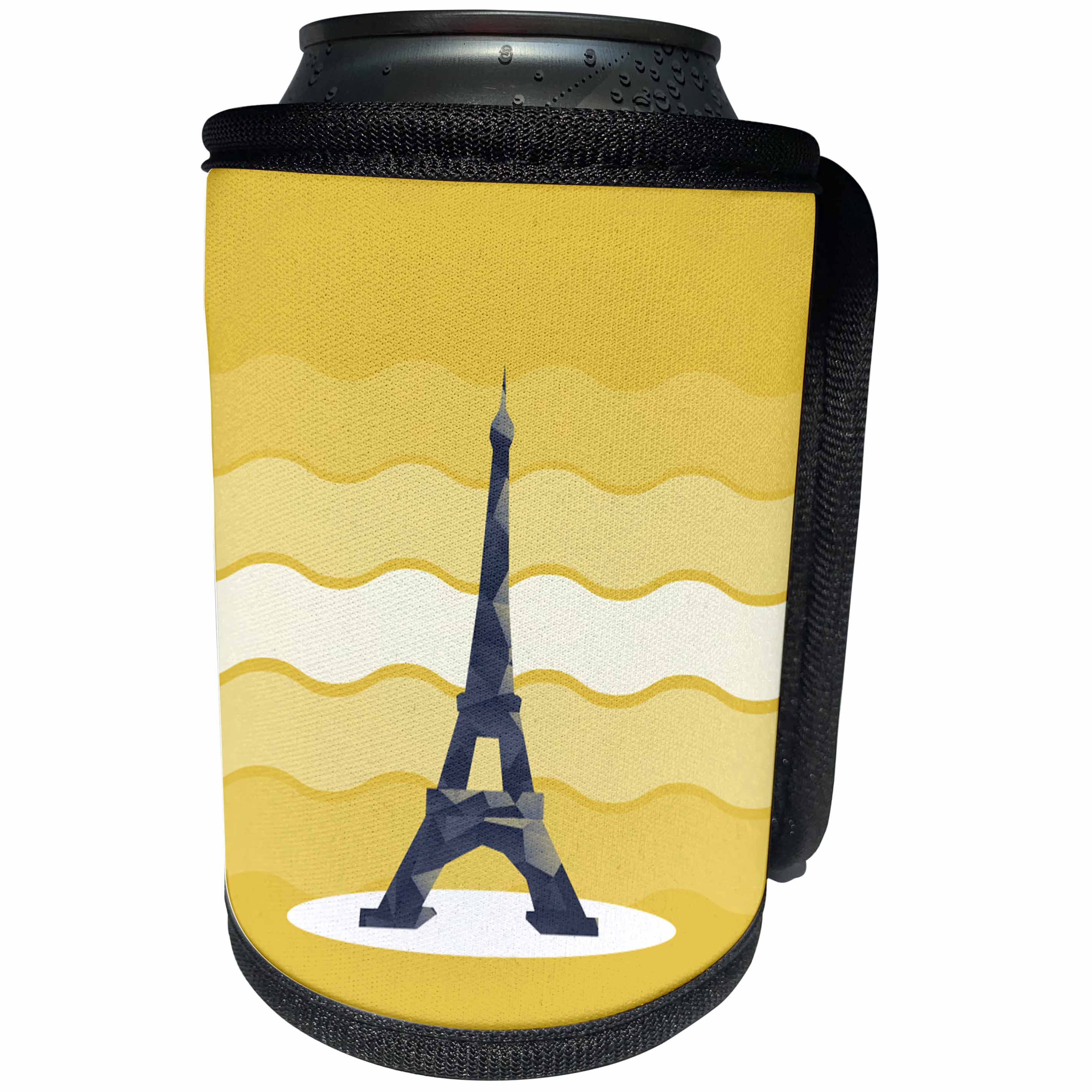 3dRose Anne Marie Baugh - France - The Eiffel Tower Against A Wavy Yellow Background - Can Cooler Bottle Wrap (cc_235795)