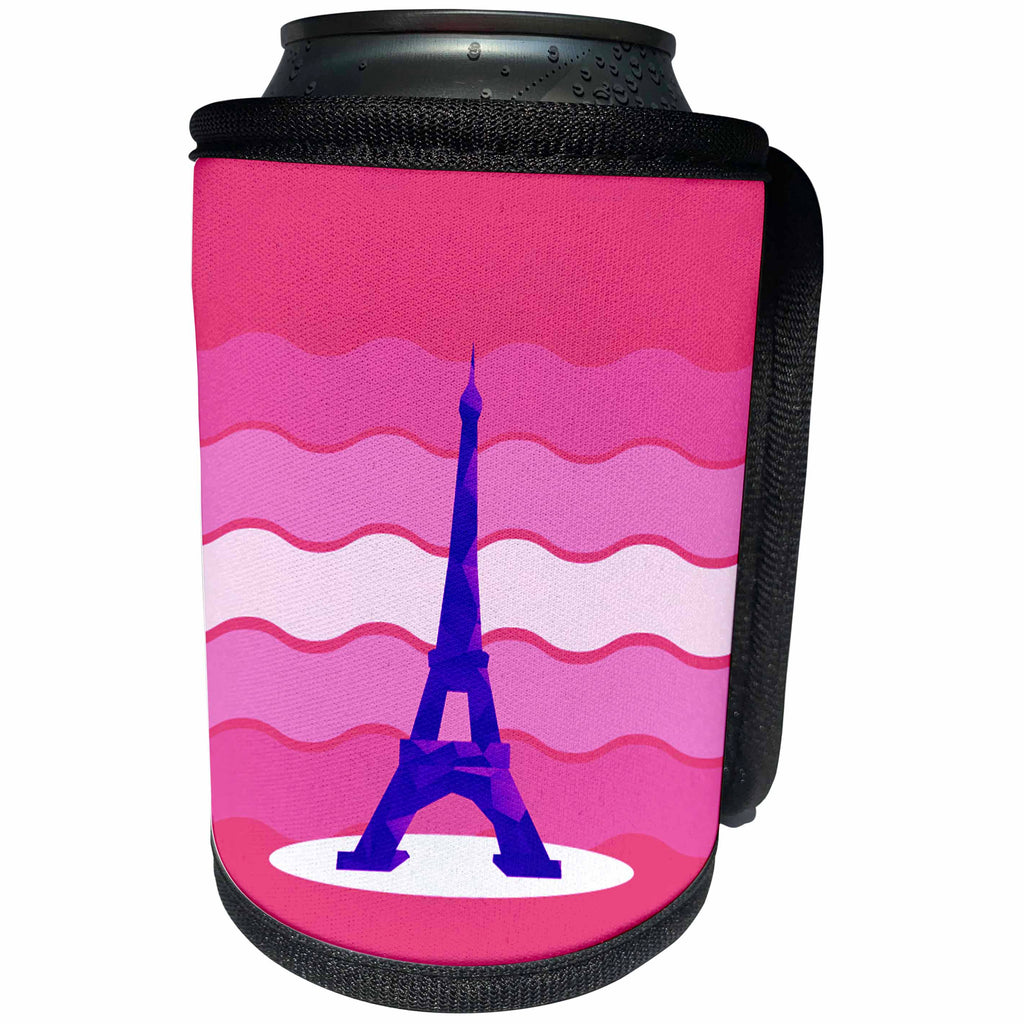 3dRose Anne Marie Baugh - France - The Eiffel Tower Against A Wavy Pink Background - Can Cooler Bottle Wrap (cc_235796)