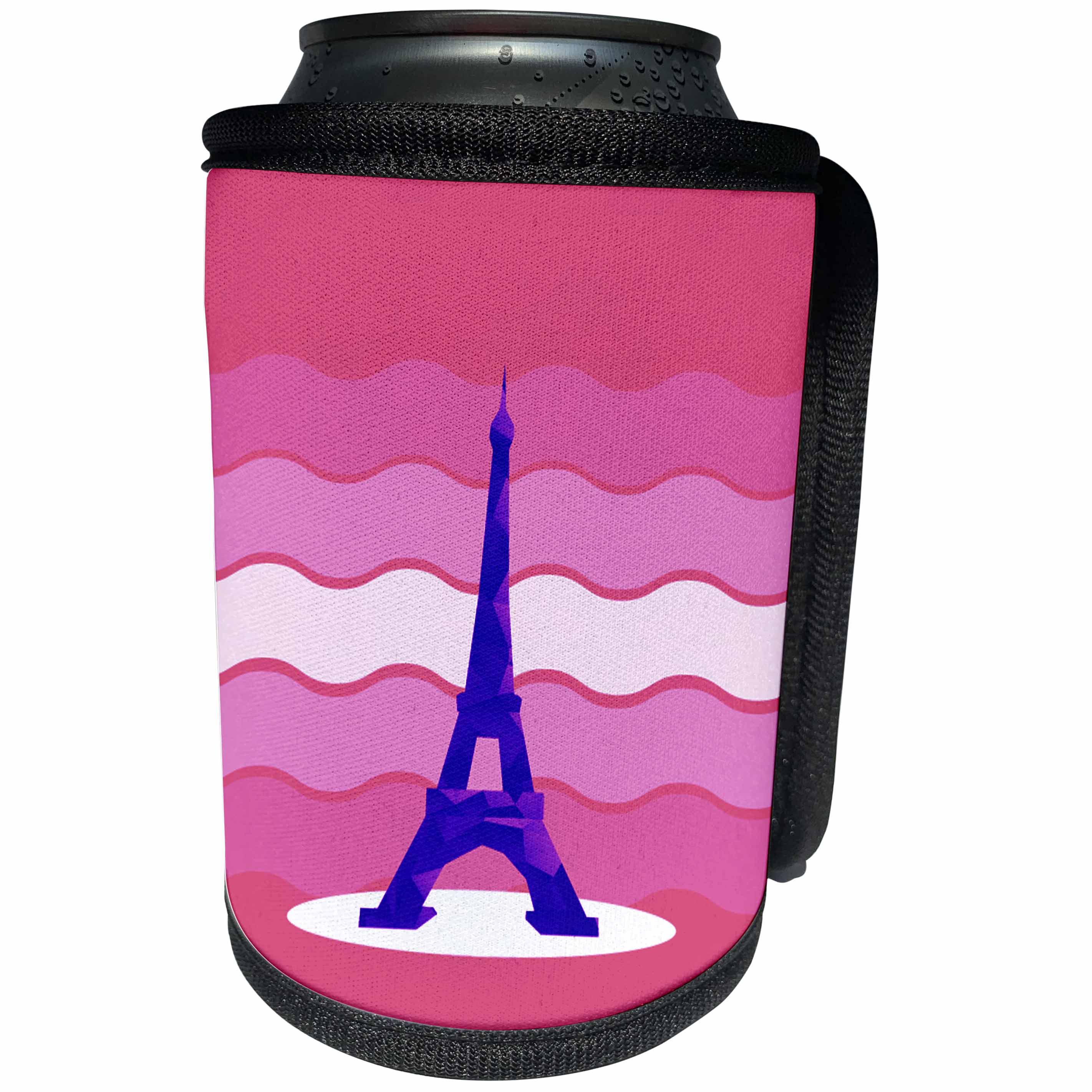 3dRose Anne Marie Baugh - France - The Eiffel Tower Against A Wavy Pink Background - Can Cooler Bottle Wrap (cc_235796)