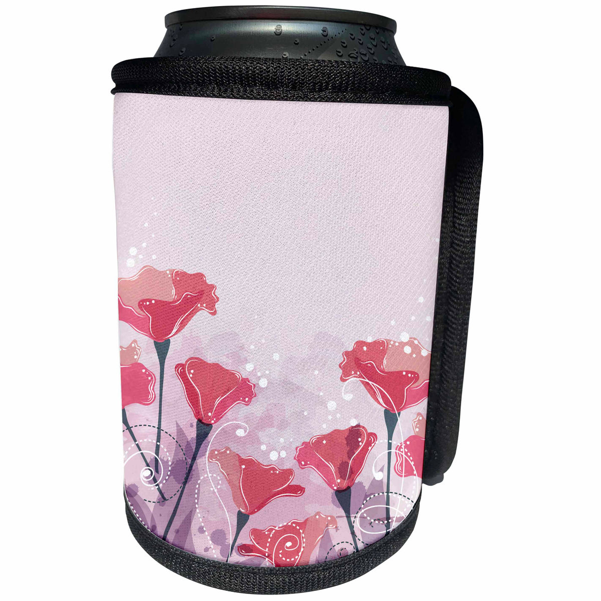 3dRose Anne Marie Baugh - Flowers - Pretty Pink Tulip Flowers Against A Lined and Splashed Background - Can Cooler Bottle Wrap (cc_235805)