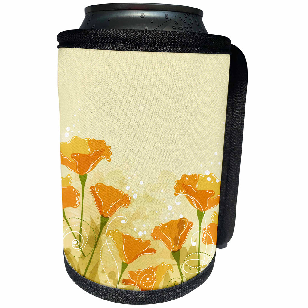 3dRose Anne Marie Baugh - Flowers - Pretty Yellow and Orange Tulip Flowers Against Lined, Splashed Background - Can Cooler Bottle Wrap (cc_235807)