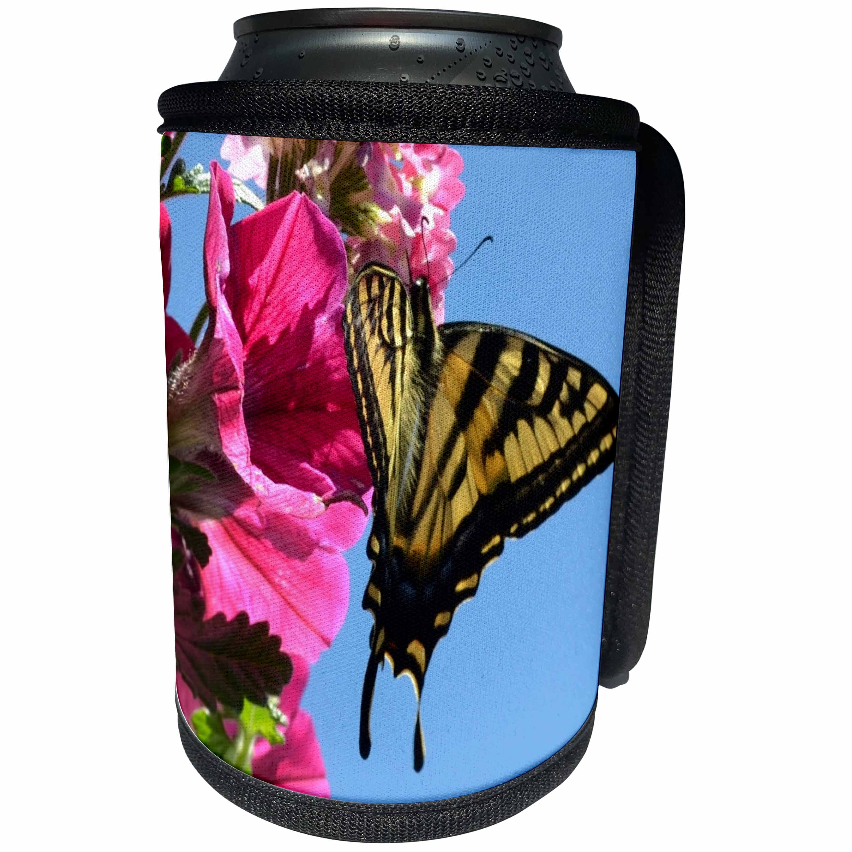 3dRose Patricia Sanders Flowers - butterfly with flowers - Can Cooler Bottle Wrap (cc_23581)