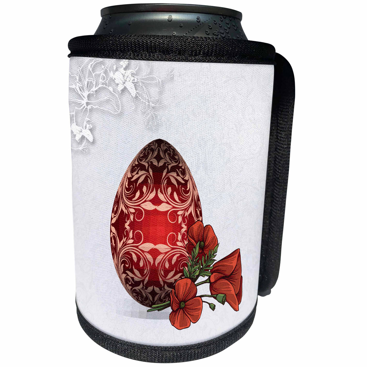 3dRose Anne Marie Baugh - Easter - Pretty Flourish Patterned Red Easter Egg With Flowers - Can Cooler Bottle Wrap (cc_235811)