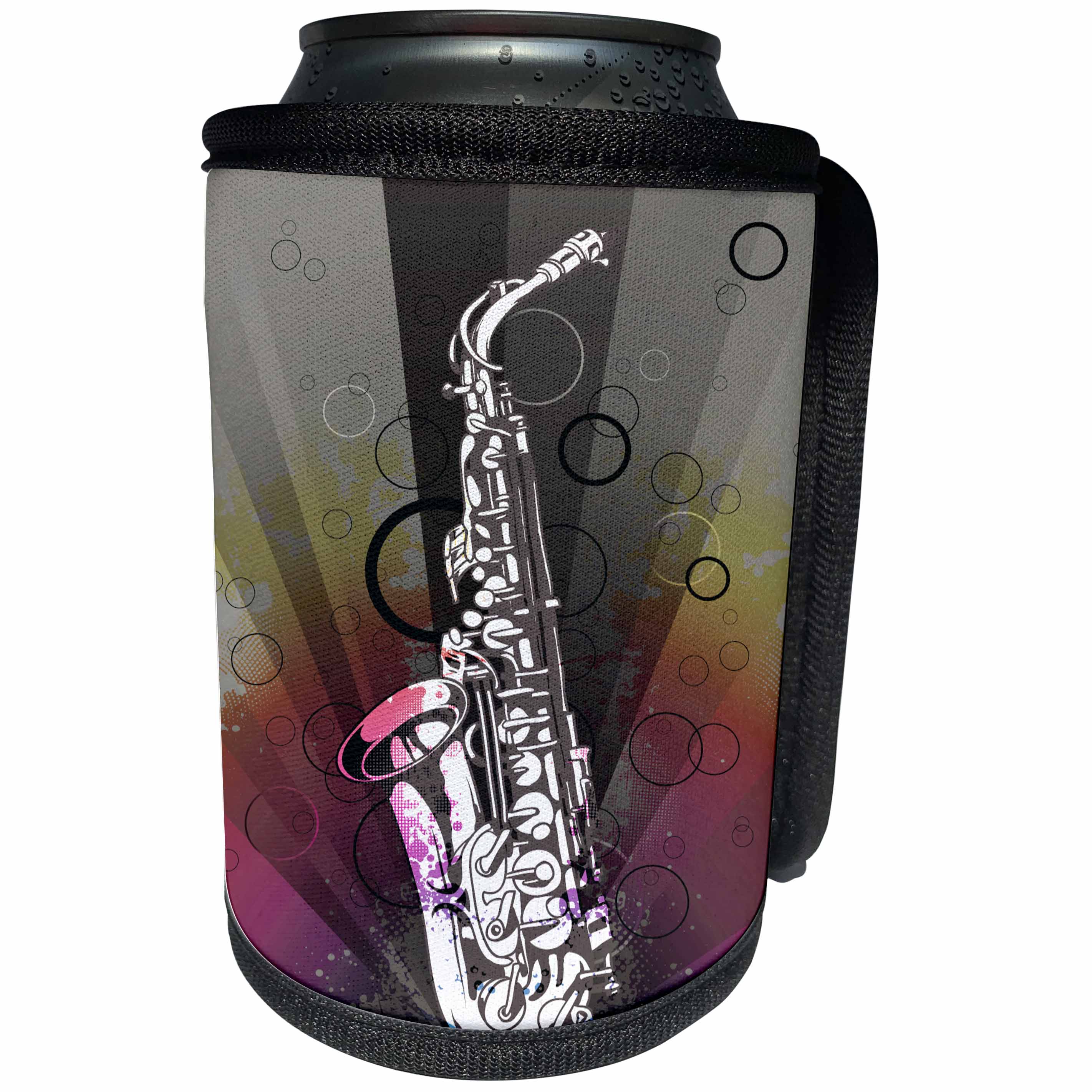 3dRose Anne Marie Baugh - Music - A Saxophone On A Pink And Gray Abstract Background - Can Cooler Bottle Wrap (cc_236006)