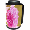 3dRose Anne Marie Baugh - Flowers - Pink Rose Over A Larger Light Pink Rose On A Gold Background - Can Cooler Bottle Wrap (cc_236009)