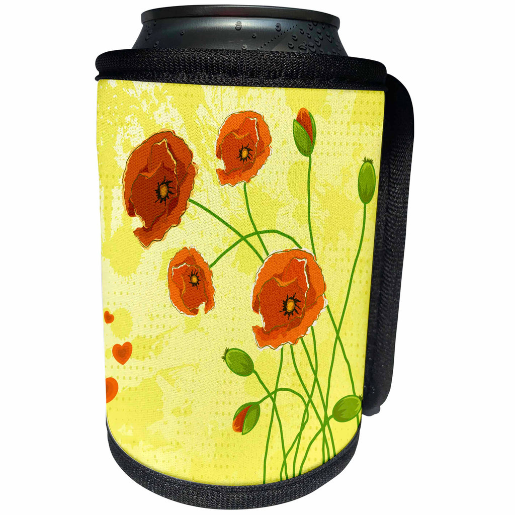 3dRose Anne Marie Baugh - Flowers - Pretty Orange Poppy Flowers On A Yellow Polka Dot Background - Can Cooler Bottle Wrap (cc_236014)