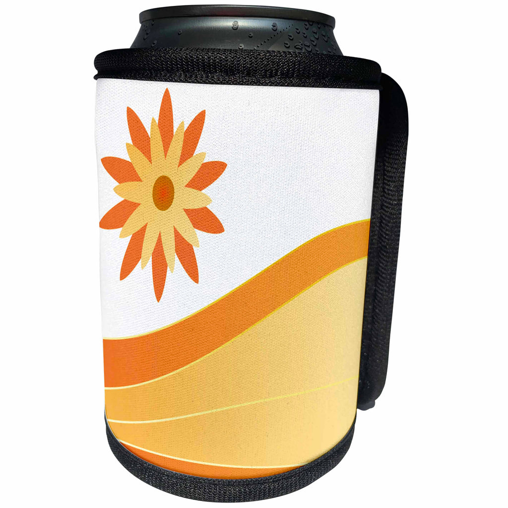 3dRose Anne Marie Baugh - Flowers - Cute Orange and Yellow Flower Above An Orange Wave Design - Can Cooler Bottle Wrap (cc_236023)