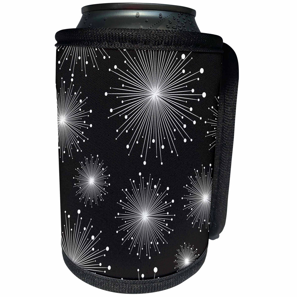 3dRose Anne Marie Baugh - Stars - Bright White Star Bursts On A Black Background - Can Cooler Bottle Wrap (cc_236025)