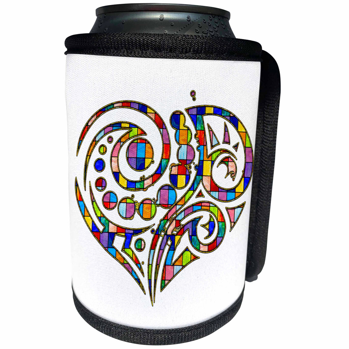3dRose Anne Marie Baugh - Hearts - Contemporary Stained Glass Effect Heart - Can Cooler Bottle Wrap (cc_236036)