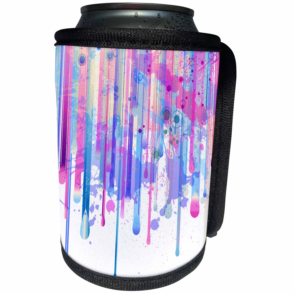 3dRose Anne Marie Baugh - Abstract - Colorful Pink and Blue Watercolor Drips - Can Cooler Bottle Wrap (cc_236040)