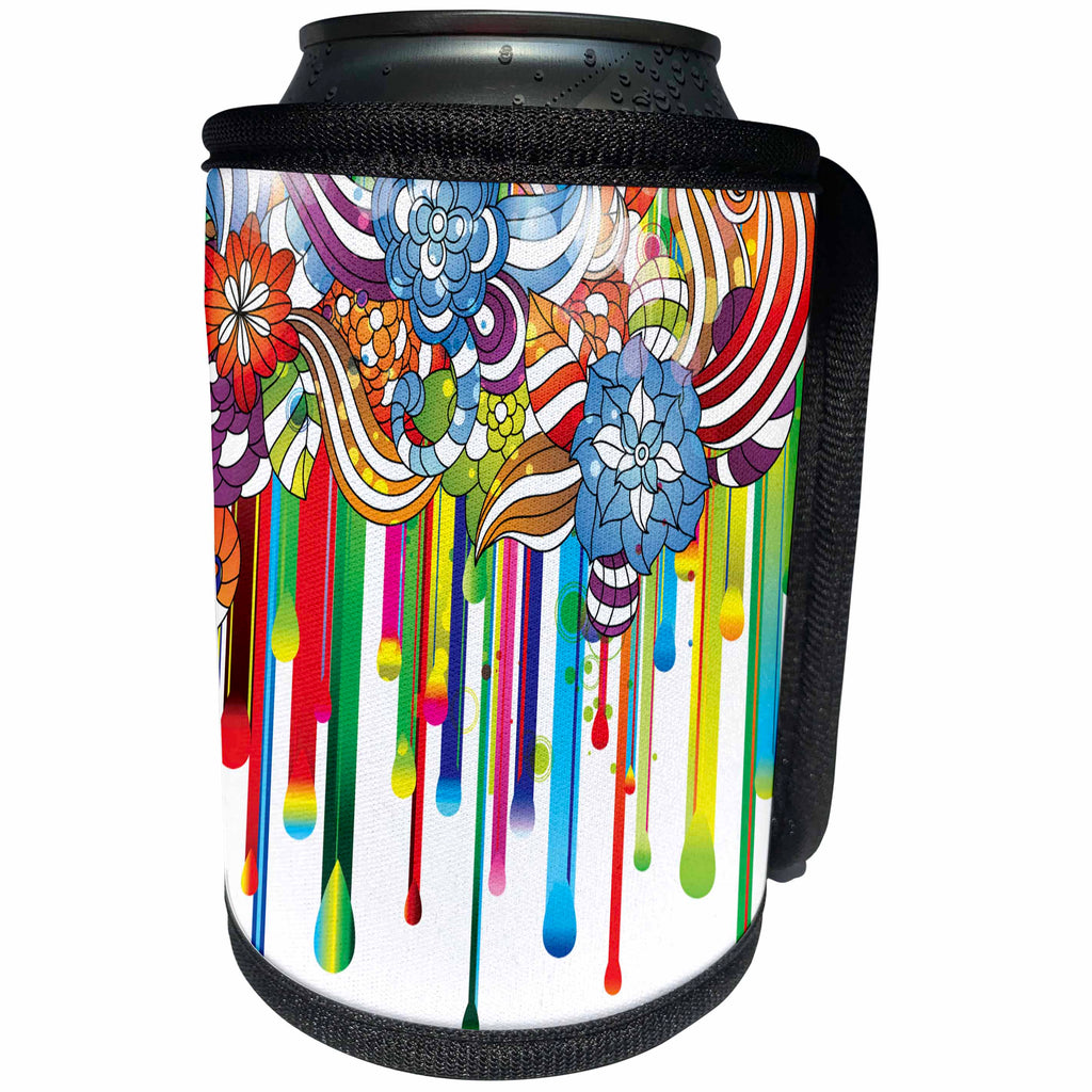 3dRose Pretty Flowers Dripping Color Paint - Can Cooler Bottle Wrap (cc_236054)