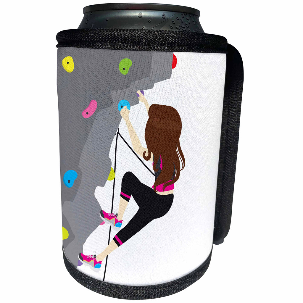 3dRose Anne Marie Baugh - Sports - Cute Girl Wall Climbing Illustration - Can Cooler Bottle Wrap (cc_236071)