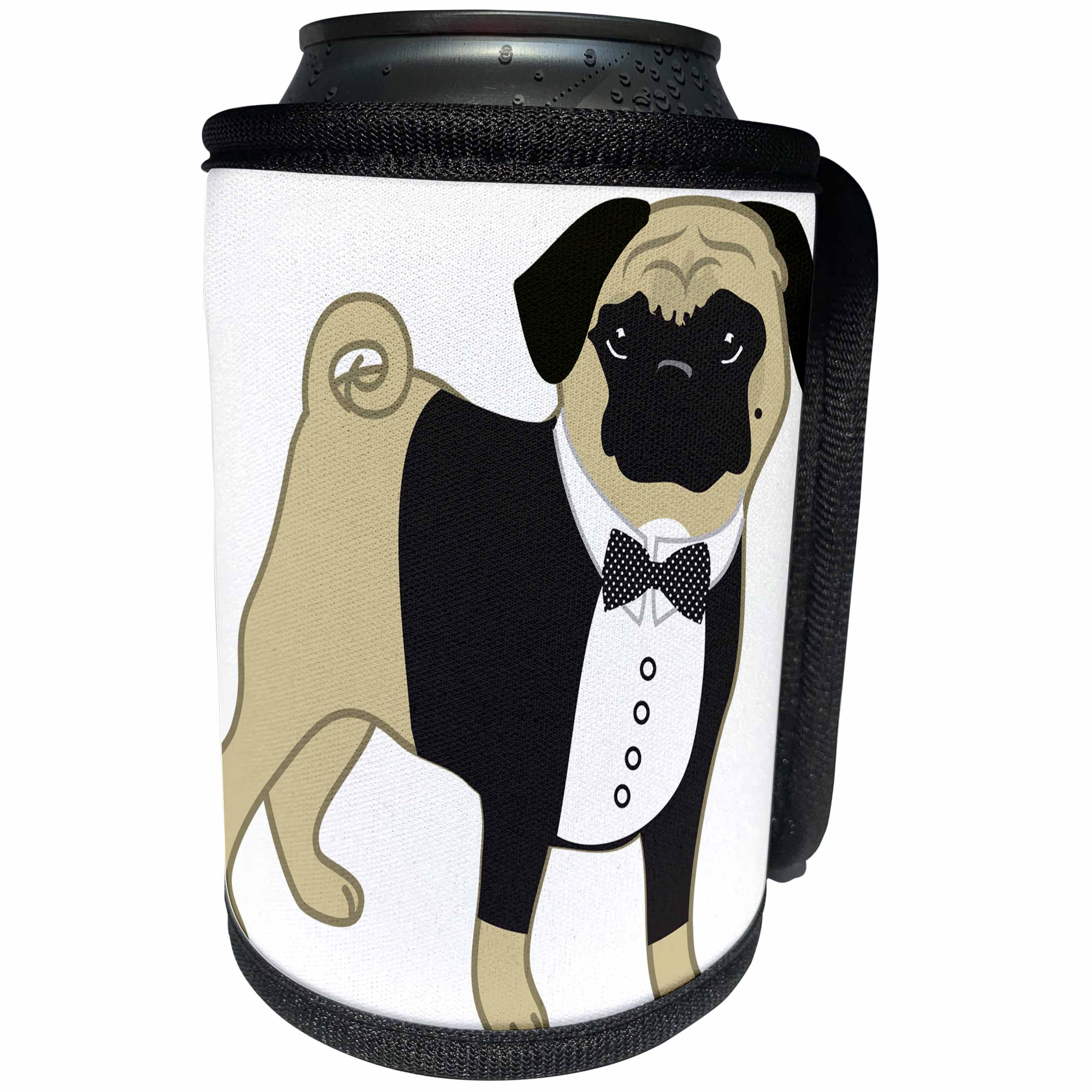 3dRose Anne Marie Baugh - Dogs - Pug Dog In A Tuxedo Illustration - Can Cooler Bottle Wrap (cc_236072)