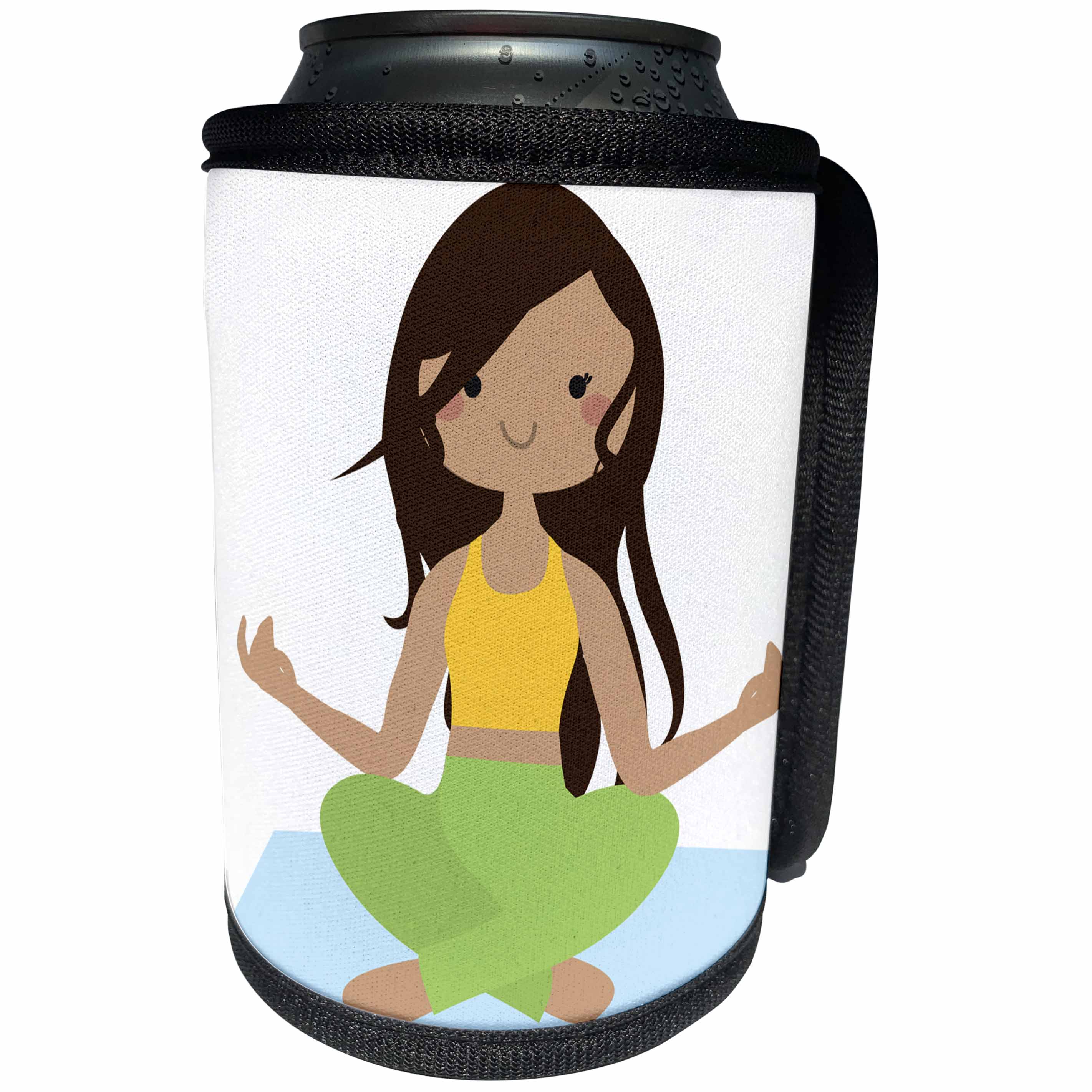 3dRose Anne Marie Baugh - Yoga - Cute Girl In A Sitting Yoga Pose Illustration - Can Cooler Bottle Wrap (cc_236073)