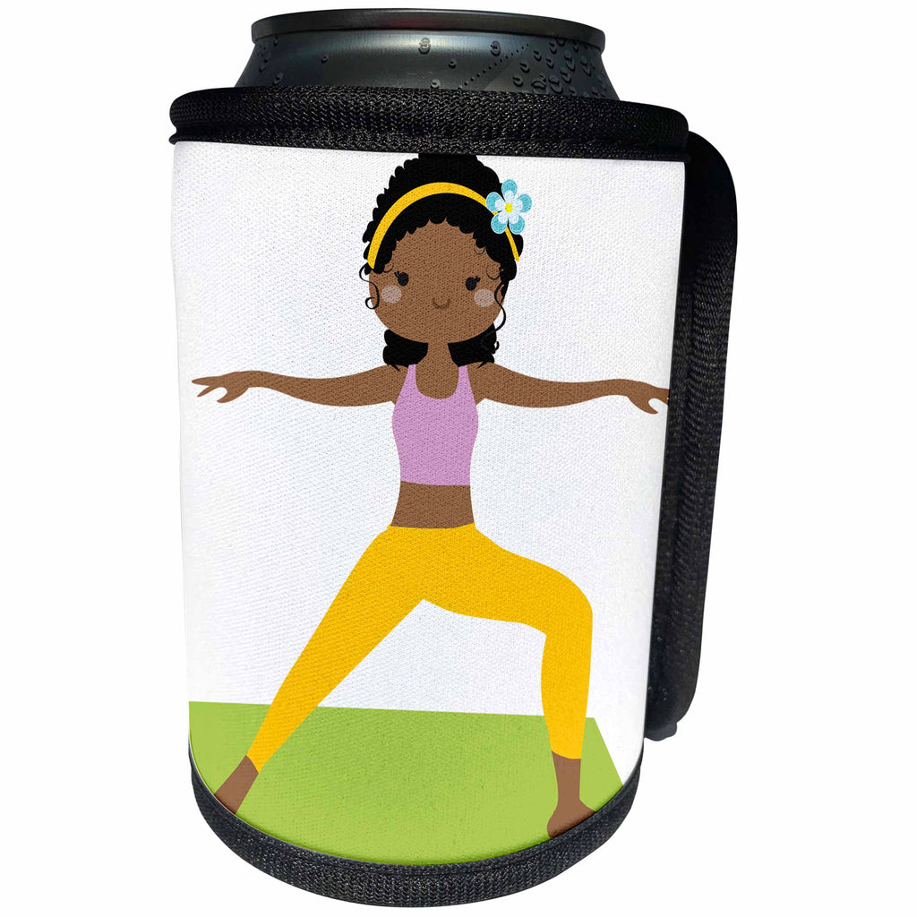 3dRose Anne Marie Baugh - Yoga - Cute Girl In A Standing Yoga Pose Illustration - Can Cooler Bottle Wrap (cc_236074)