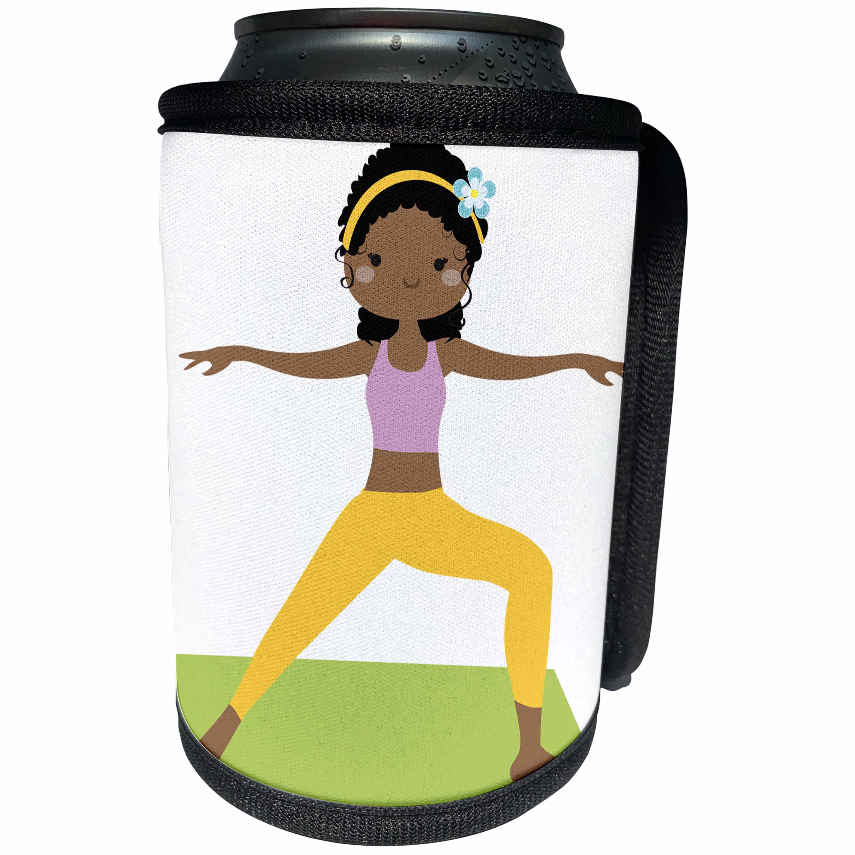 3dRose Anne Marie Baugh - Yoga - Cute Girl In A Standing Yoga Pose Illustration - Can Cooler Bottle Wrap (cc_236074)