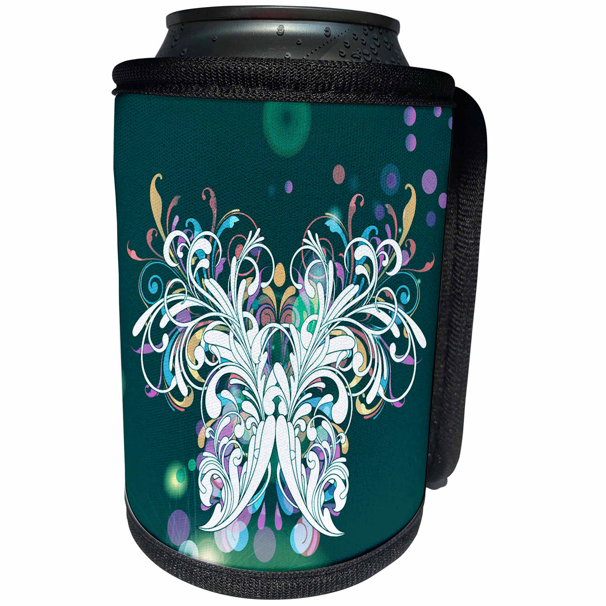 3dRose Anne Marie Baugh - Butterfly - Double Butterfly Effect Over A Teal Sparkle Background - Can Cooler Bottle Wrap (cc_236081)
