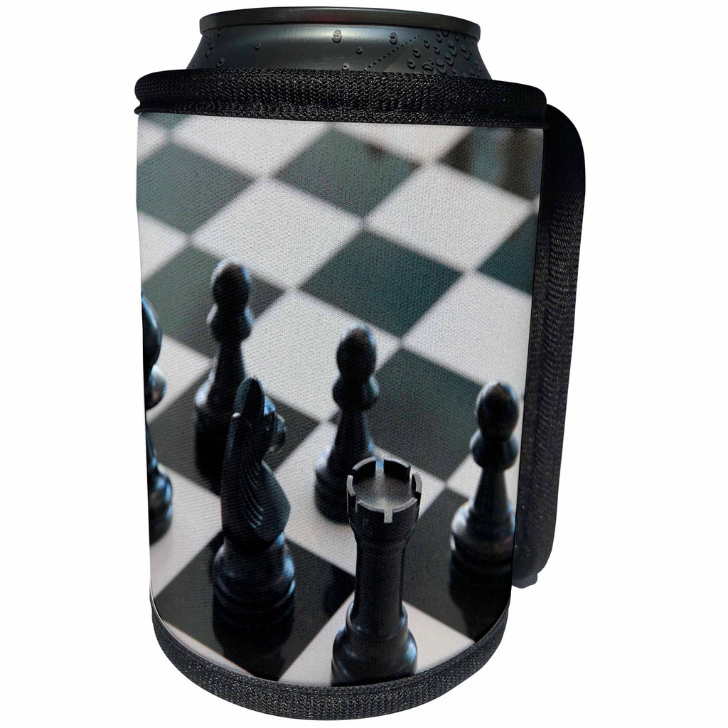 3dRose Sven Herkenrath Game - Chess Game Board Black and White - Can Cooler Bottle Wrap (cc_236458)
