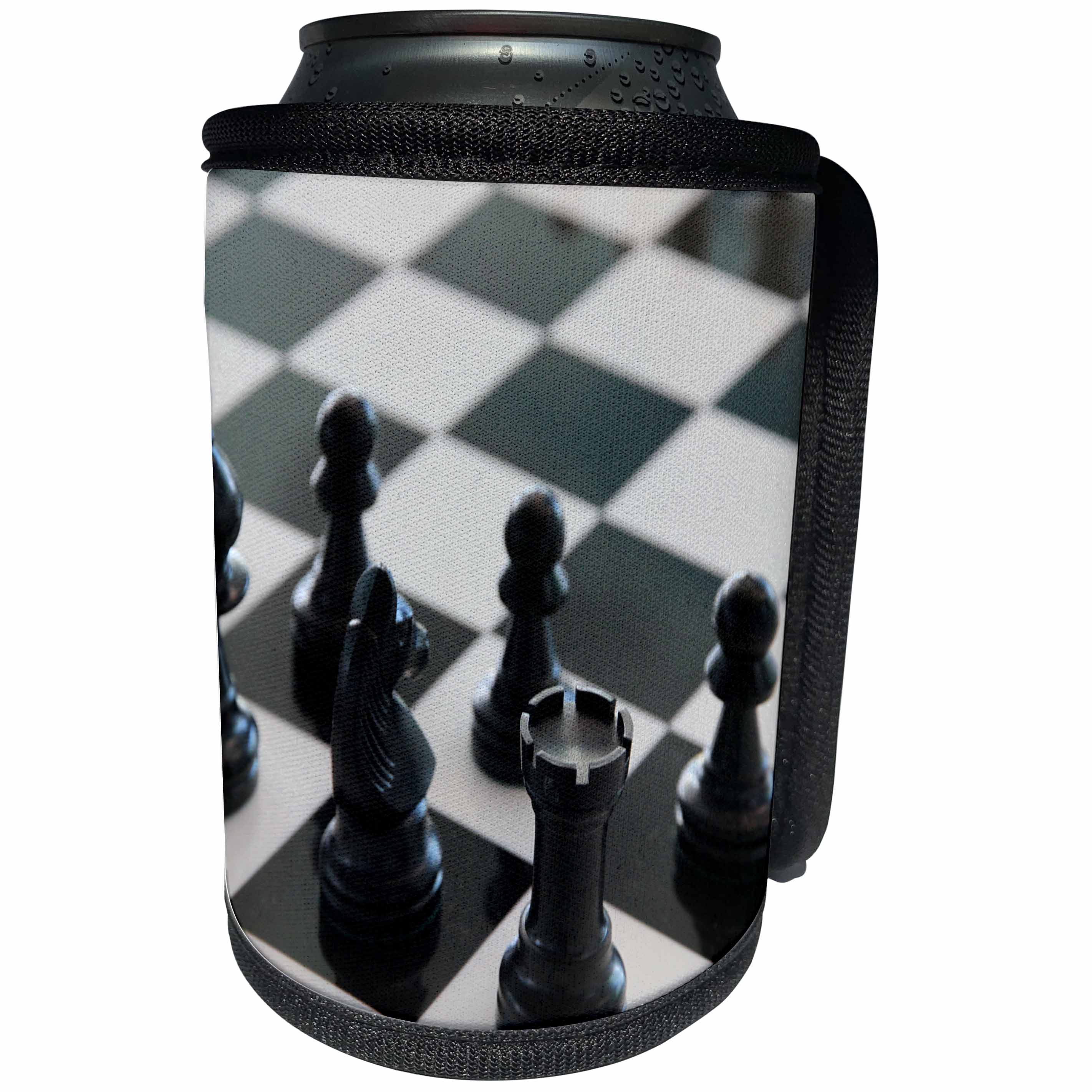 3dRose Sven Herkenrath Game - Chess Game Board Black and White - Can Cooler Bottle Wrap (cc_236458)
